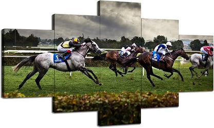 Artbrush Tower Horse Racing Wall Art Modern Pictures for Living Room Artwork Painting Dining Room Decor 5 Panel Canvas Prints Racehorse Poster Bedroom Decoration Framed Ready to Hang(60''Wx32''H)