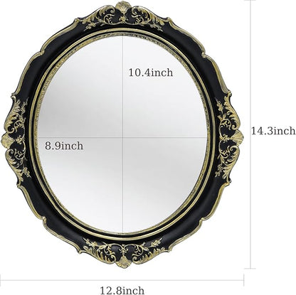 Funerom 12.8 x 14.3 inch Vintage Decorative Wall Mirror, Hanging Mirrors for Bedroom Living-Room Dresser Decor, Oval Black