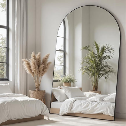 Suidia 72"x44" Arched Full Length Mirror with Stand, Full Body Mirror with Aluminum Frame, Freestanding/Leaning/Wall-Mounted, Floor Mirrors for Bedroom, Living Room, Entryway, Dressing Room, Black