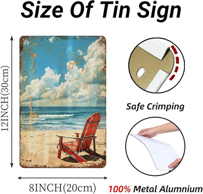 Retro Beach Aluminum Vintage Tin Sign for Kitchen Office Home Bar Cafe Decor 8x12 Inch