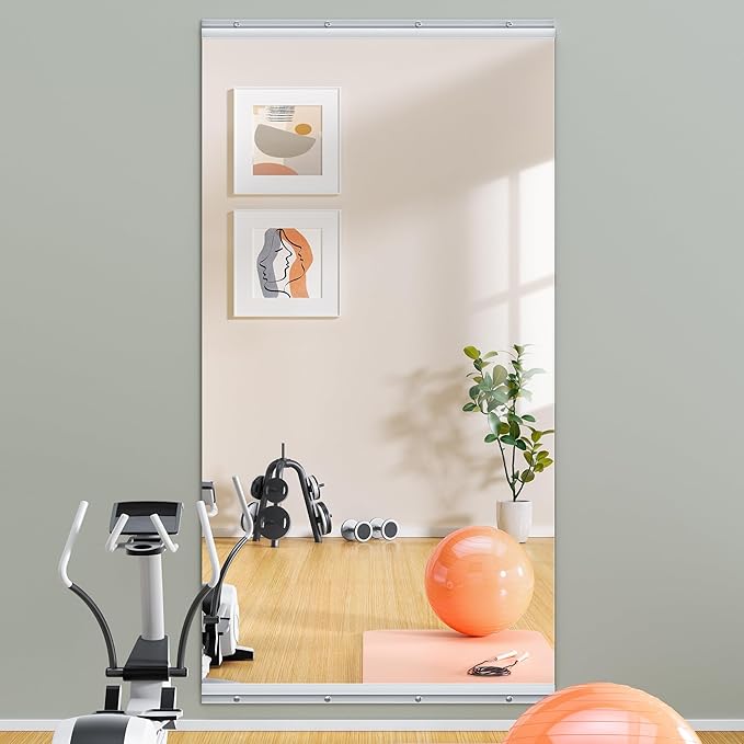 Hasipu Home Gym Mirror 63" L x 28" W - 1PC Large Full Body Mirror for Yoga, Fitness, Garage, Dance Studio, Wall-Mounted, 0.16in Tempered Glass Frameless