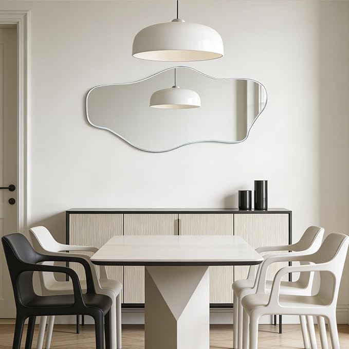 Irregular Wall Mirror, 47.2"x24" Silver Asymmetrical Tempered Glass Mirror, Modern Abstract Frameless Mirrors for Living Room Bedroom Hallway Entryway, Horizontal or Vertical Hanging