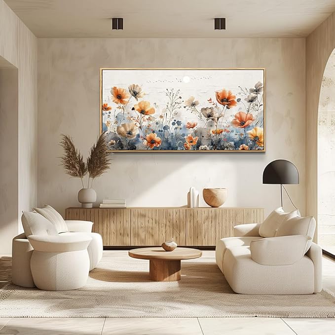 QIYILEXWART Wood Framed Canvas Wall Art For Living Room Large Wall Decor For Office Bedroom Decorations Farmhouse Pictures Flower Bush Paintings Stretched And Framed Artworks Room Ready To Hang