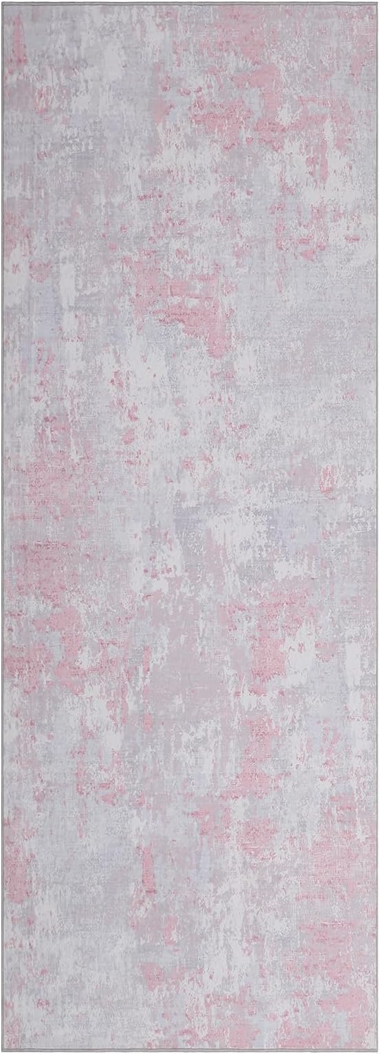 ROYHOME Modern Abstract 2x8 Runner Rug Washable Non Slip Stain Resistant Rug for Hallway Kitchen Bedroom Non Shedding Low Pile Indoor Floor Cover,Grey Pink
