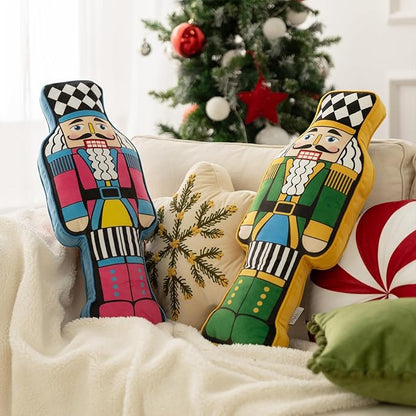 Ashler Nutcracker Christmas Throw Pillow, Nutcracker Hooked Shaped Pillow, Velvet 3D Decoration Throw Pillows, Nut Cracker Christmas Decor Cushion for Couch Chair Bed, 23.5x8.5 Inches, Light Green