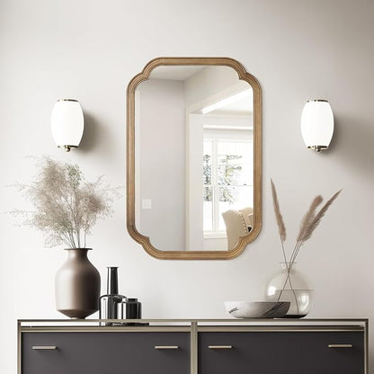 WallBeyond 20" x 30" Rounded Corner Arch Wall Mirror with Wood Frame for Entryway, Living Room or Bedroom Home Decor - Light Woodgrain, Honey-Colored