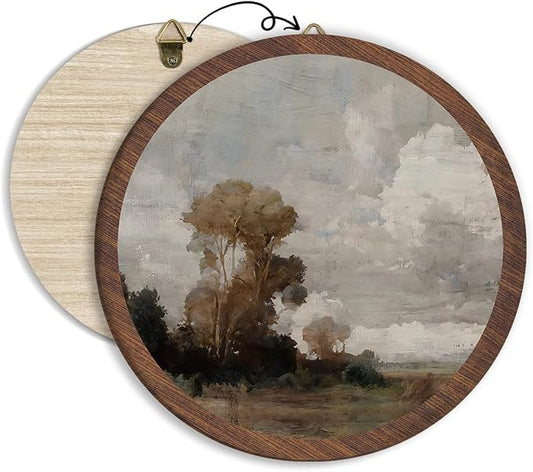 Nature Wilderness Scenery Hanging Wall Decor, Rustic Wilderness Vintage Round Wooden Wall Art, Landscape Vintage Western Boho Decorations for Apartment Home Living Room Bedroom Bathroom Office, 11