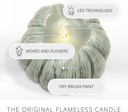Luminara Pumpkin Figural Flameless Flickering Moving Flame LED Candle (5.25" x 4.5"), Smooth Real Unscented Wax, Time Function (Iceberg Green)