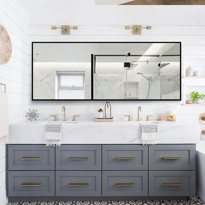 NeuType Full Length Mirror, 64"x22" With Stand Wall Mounted or Floor Standing, Large Dressing Mirror for Hanging or Leaning Against Wall, Aluminum Alloy Thin Frame (Black)