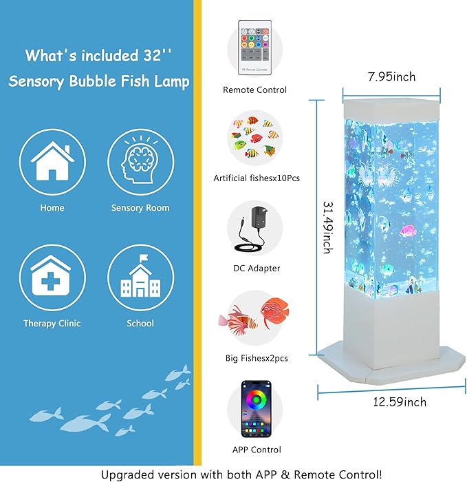 Bubble Tube Floor Lamp – Works with Various Controllers, Color-Changing Aquarium Mood Light for Visual Stimulation & Relaxation in Home, Sensory Rooms & Therapy Clinics (32Inch Bubble Lamp)