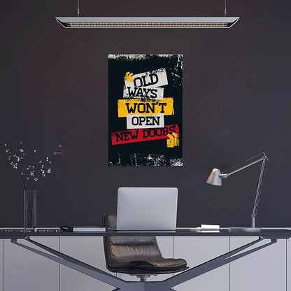 Retro Large Office Canvas Artwork HD Print Painting Pictures Color Font Old Ways Won't Open New Doors Print Poster Wall Art Wooden Gallery Wrapped Framed Home Classroom Study Room Decor-24 Wx36 H