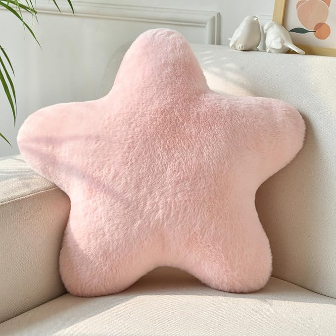 Star Pillow, Decorative Throw Pillows for Bed Couch, 19.6" Star Shaped Pillow Plush Floor Cushions Room Decor Pillow with Soft Faux Rabbit Fur for Sofa Bedroom Living Room
