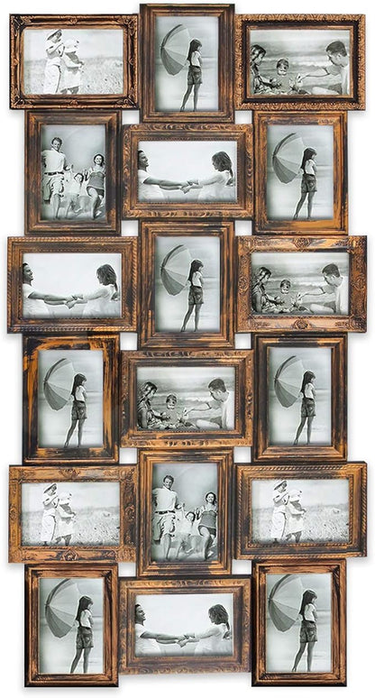 HELLO LAURA - 4x6 Picture Frame Collage With 18 Openings for Wall - Large Photo Frame Collage Wall Decor for Living Room Bedroom - Rusted Gold