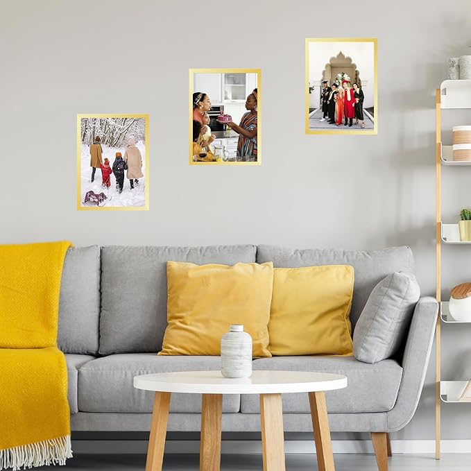 JCJMY 11x16 Gold Picture Frame Set of 6, Horizontal and Vertical Formats for Wall Hanging, 11 x 16 Wall Gallery Poster Photo Frames with Shatter Resistant Plexiglass, 6 Pack, Gold