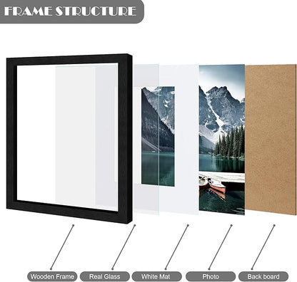 Hongkee 8x10 Black Picture Frames set of 3, Made of Wooden and Glass Photo frame - Displays Picture 5x7 with Mat or 8 x 10 without Mat, Desktop & Wall Collage Frame set
