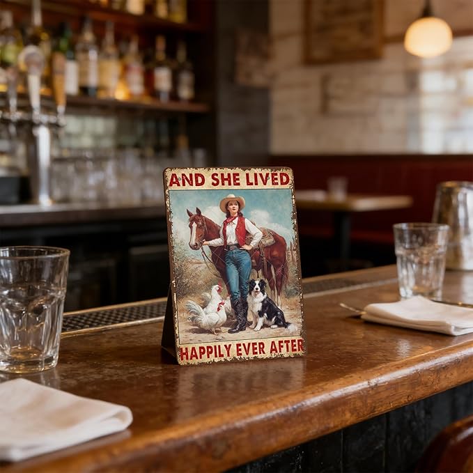 Horse Girl Metal Tin Signs and She Lived Happily Ever After Decorative Poster Wall Art Decoration for Home Bar Club Coffee shop 12x8 Inch
