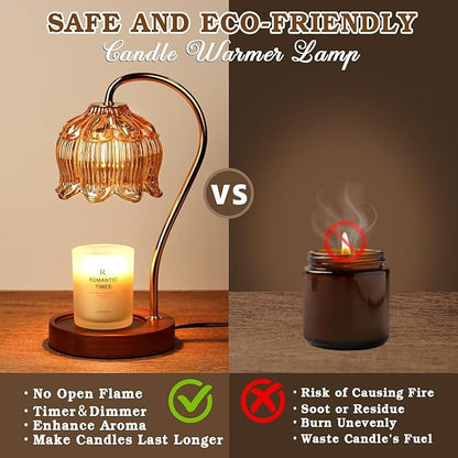 Funistree Flower Candle Warmer Lamp 2 Pack, Candle Lamp with Timer, Mothers Day Birthday Gifts for Women Mom, Lamp Candle Warmer for Jar Candles, Home Decor, 4 Bulbs, Amber