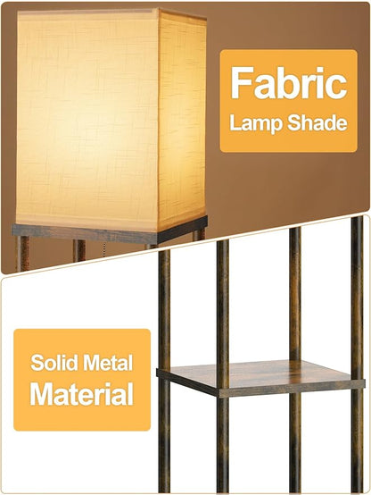 PARTPHONER Floor Lamp with Shelves for Living Room 2 Pack, Shelf Floor Lamp with 3 CCT LED Bulb, Corner Display Standing Column Lamp Etagere Organizer Tower Nightstand for Bedroom, Rustic Brown