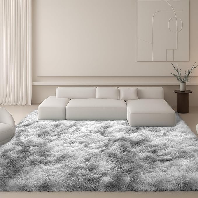 8x10 Area Rugs Living Room, Large Plush Fluffy Bedroom Carpet, Non-Slip Upgraded Indoor Thick Soft Rug, Modern Plush Carpet Suitable for Kids Home Decor Aesthetics Dorm, Dark Grey.