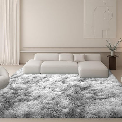 Large 9x12 Area Rug for Living Room, Soft Shag Rugs for Bedroom, Non-Slip Ultra Fluffy Rug,Modern Plush Carpet for Girls Boys Kids Room Dorm,Fuzzy Rug for Home Decor Aesthetic,Tie-Dyed Grey