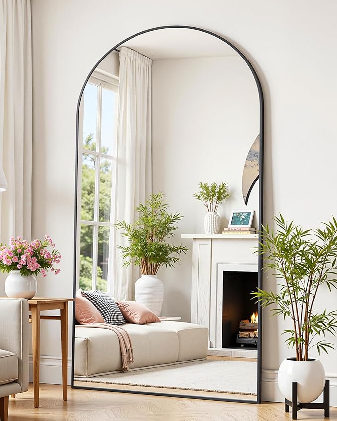 Suidia Full Length Mirror, 81"x41" Floor Standing Mirror Freestanding, Full Body Mirrors with Stand for Bedroom, Hanging Mounted for Living Room Cloakroom, Black, Arched Style