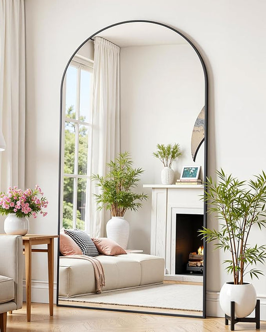 Suidia Full Length Mirror, 81"x41" Floor Standing Mirror Freestanding, Full Body Mirrors with Stand for Bedroom, Hanging Mounted for Living Room Cloakroom, Black, Arched Style