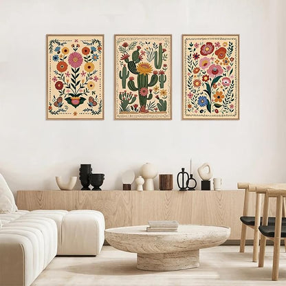 HLNIUC Boho Wildflower Wall Art Canvas,Mid Century Floral Wall Art,Butterfly Flower Artwork Watercolor,Cactus Framed Decor,William Morris Prints,Botanical Painting for Living Room Bedroom Home16x24x3