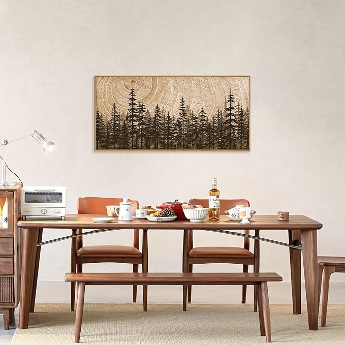 Forest Pine Tree Framed Canvas Wall Art Set,Rustic Woodland Landscape Wall Decor,Large Vintage Natural Painting,Retro Brown Artwork for Living Room,Bedroom, Kitchen,Study,Office - 20"x40"x1