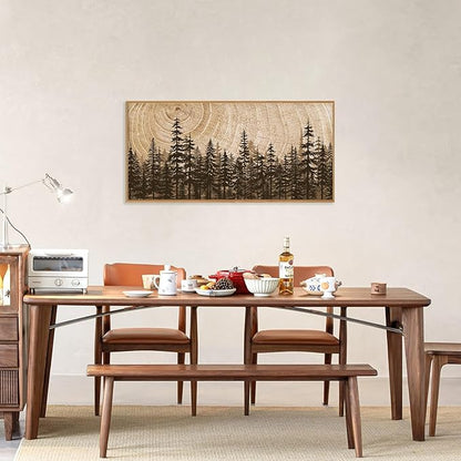 Forest Pine Tree Framed Canvas Wall Art Set,Rustic Woodland Landscape Wall Decor,Large Vintage Natural Painting,Retro Brown Artwork for Living Room,Bedroom, Kitchen,Study,Office - 20"x40"x1