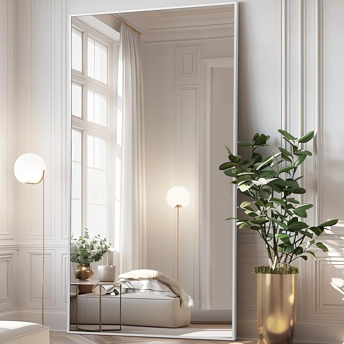 MELOMOIR 81"x41" Oversized Floor Mirror, Free Standing Leaning or Hanging, Suitable for Bedroom Living Room Home Gym Cloakroom, Thin Aluminum Frame, Tempered Glass, Silver
