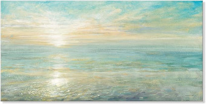 Goldfoilart Beach Sunrise Pictures Ocean Wall Art Coastal Canvas Prints Sea Waves Poster Paintings for Living Dining Room Bedroom Bathroom Framed Artwork Decorations Home Decor 20"x40"