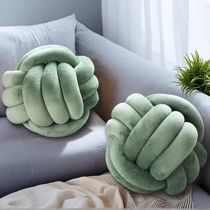 2 Pcs Knot Pillows, Sage Green Knotted Ball Pillow Plush Throw Pillows for Bed Sofa Couch, 11" Decorative Round Pillow Cushions