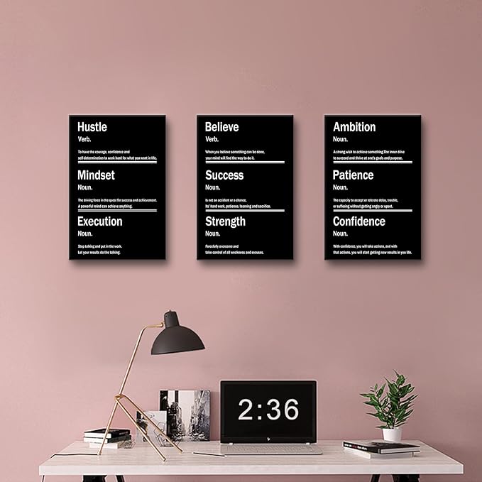 3 Pieces Inspirational Canvas Wall Art Motivational Signs Picture Painting Success Entrepreneurs Quotes Posters Print for Home Bedroom Teens Room Gym Stretched and Framed [48''W x 24''H]
