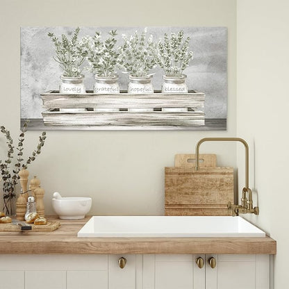 YYYYHPP YP2798 Bouquets Lovely Grateful Hopeful Blessed Sentiment, Gallery Wrapped Canvas,Inspirational Bible Verse Wall Art for Living Room Bedroom and Home Family Wall Decor