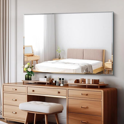 CILIBER Beveled Bathroom Mirror, 36x55 Large Bathroom Mirrors for Over Sink, 3mm Tempered Glass Beveled Frameless Vanity Mirror for Bathroom, Bedroom, Living Room and Entryway