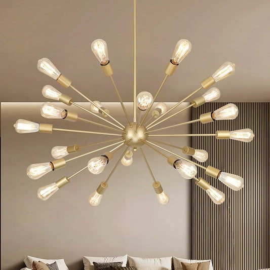 Large Gold Chandeliers for Dining Room Light Fixture | 43 Inch 24 Light Modern Chandeliers Over Table | Vintage Industrial Hanging Lighting for Living Dining Room, Kitchen Island, Entryway, Foyer