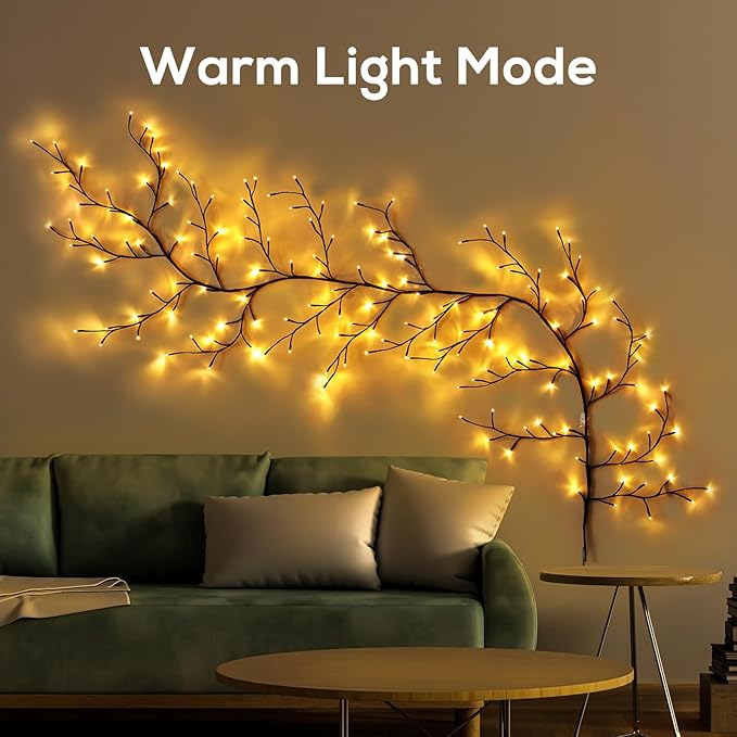 Enchanted Willow Vine Lights for Home Decor with 160LEDs, 8.2FT Voice-Activated Wall Decoration Light, Support Warm and Color Light Mode Switch, Ideal for Christmas, Wedding, Party Decor(Brown)(1PCS)