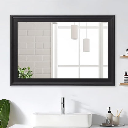 Black Wood Mirror for Bathroom,Rectangle Rustic 24 x 36 inch Vanity Mirror for Wall,Wooden Wall-Mounted Hanging Mirror for Entryway,Bedroom or Living Room