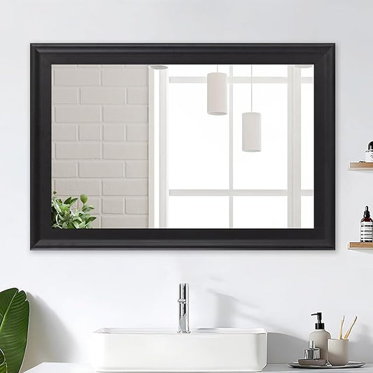 Black Wood Mirror for Bathroom,Rectangle Rustic 24 x 36 inch Vanity Mirror for Wall,Wooden Wall-Mounted Hanging Mirror for Entryway,Bedroom or Living Room