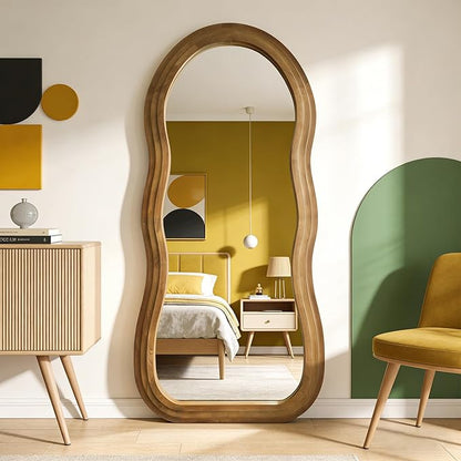 Wavy Full Length Mirror, 67"x31.5" Irregular Aesthetic Mirrors with Triple Layer Solid Wood Frame, Premium Organic Floor Mirror for Living Room Entryway Hallway Cloakroom, Leaning/Hanging