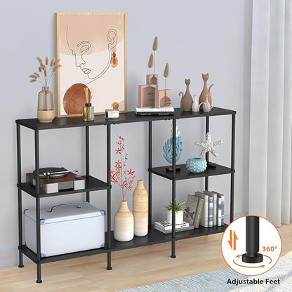TV Stands for Living Room, Black TV Stand for 50 Inch TV, Tall Entertainment Center with 3 Tier Open Storage,TV Console Table for Bedroom, Media Cabinet with Shelves for 50 43 40 32 Inch TV, Black