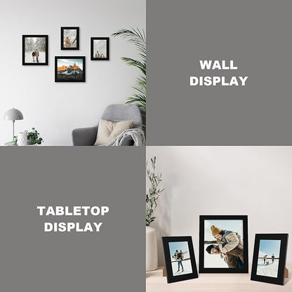 iRahmen 4x6 Picture Frame Set of 2 with HD Glass, Black Wood Photo Frames Display 3.5x5 Picture with Mat or 4 x 6 Without Mat for Horizontal or Vertical Tabletop and Wall Mounting