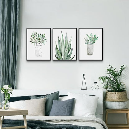 AHUASJART Black Framed Wall Decoration Living Room Wall Art Painting For Dining Room Large Wall Decor For Bedroom Kitchen Decor Art Green Leaf Pictures Artwork For Home Walls 3 Piece Art Prints