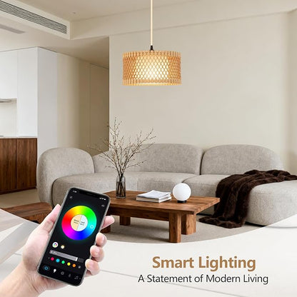 ZSLAIFU Hanging Lamp Plug in Pendant Light, 15FT Hanging Lights with Plug in Cord, Hanging Light with Bulb and Remote, Wood Shade Hanging Lamps for Bedroom, Living Room, Kitchen, Farmhouse