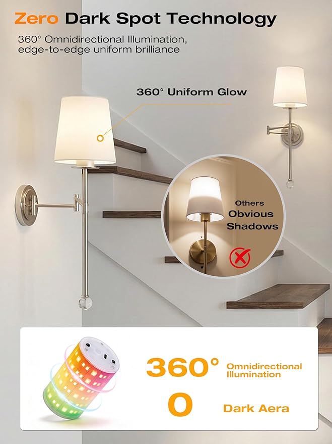 CLOUDY BAY 10000mAh Battery Operated Wall Sconces,Up to 100 Hours with Rechargeable RGB Dimmable Magnetic Bulb,Cordless Wall Lighting Fixtures with Remote for Bedroom,Brushed Nickel,2 Pack-18.6inch