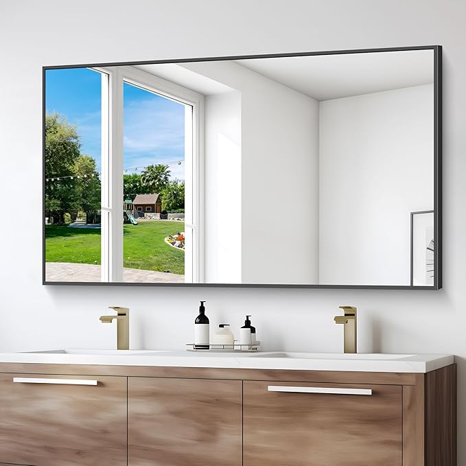 DESBING Black Bathroom Mirror for Wall, 55x36 Inch Rectangle Mirrors with Metal Frame, Modern Vanity Wall Mirror Decor for Entryway Hangs, Bathroom Living Room Horizontal or Vertical