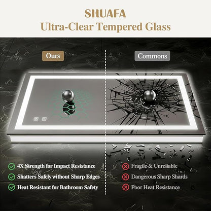 60X36 Inch LED Bathroom Mirror with Lights, Frontlit+ Backlit Bathroom Vanity Mirror for Wall, Ultra-Clear Tempered Glass, Shatter-Proof, Anti-Fog and Memory Function, ETL Listed
