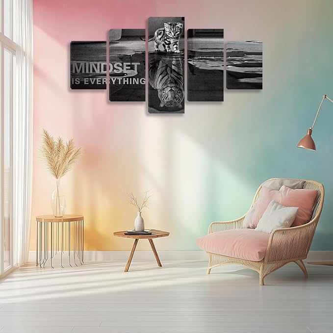 5 Panels Mindset is Everything Motivational Canvas Wall Art Inspirational Entrepreneur Quotes Poster Print Artwork Painting Picture for Framed Home Decoration Living Room office bedroom 70''W x 40''H