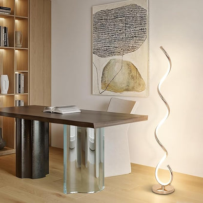 EIDISUNY Modern Spiral Floor Lamp for Living Room, Bedroom & Office - 3 Color Temperature LED with Remote & Foot Switch, Dimmable 48W (Gold)
