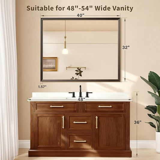 Retro Copper Effect Framed Wall Mirror, 32x40 Rectangle Mirror, Anti-desilvering Tempered Glass, Sustainable& Sturdy Frame, Farmhouse Mirror, Anti-Rust, 3min Fast Setup for Bathroom Living Room